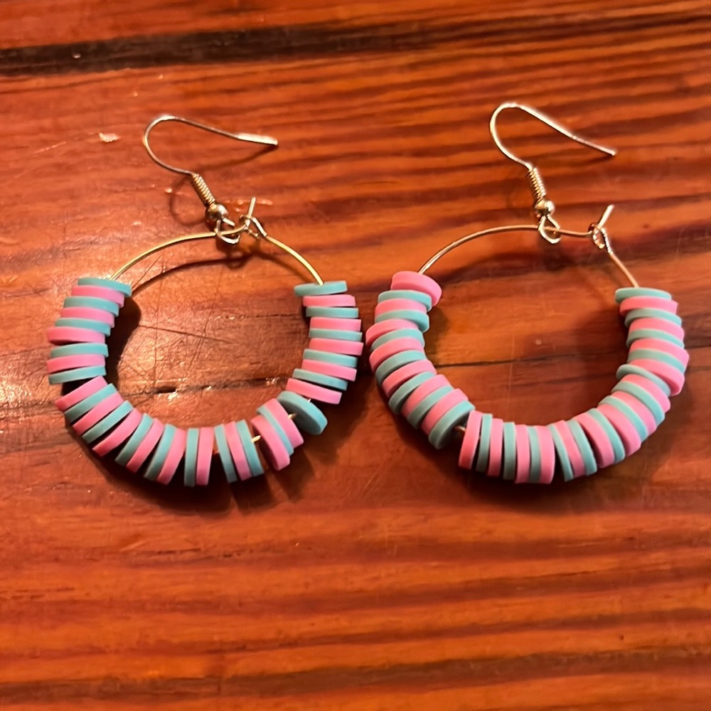Blue and pink earrings